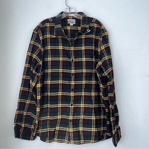 J. Crew Midweight Flannel Workshirt in Regenerative Cotton Brown Yellow Plaid XL
